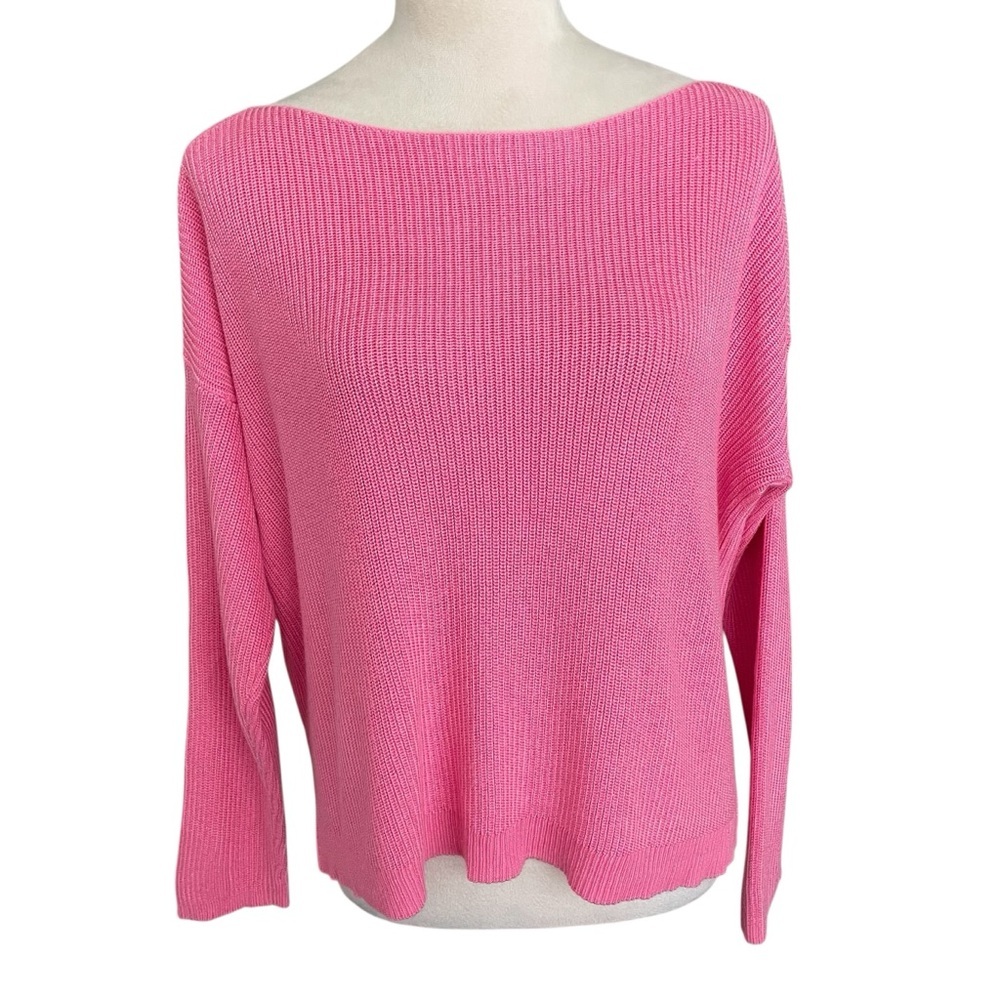Lauren Ralph Lauren Boatneck Vibrant Pink Knit Sweater Women Size PM Preppy Cozy